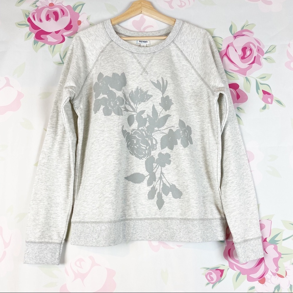 Old Navy Gray Floral Crewneck Jersey Knit Sweatshirt L
